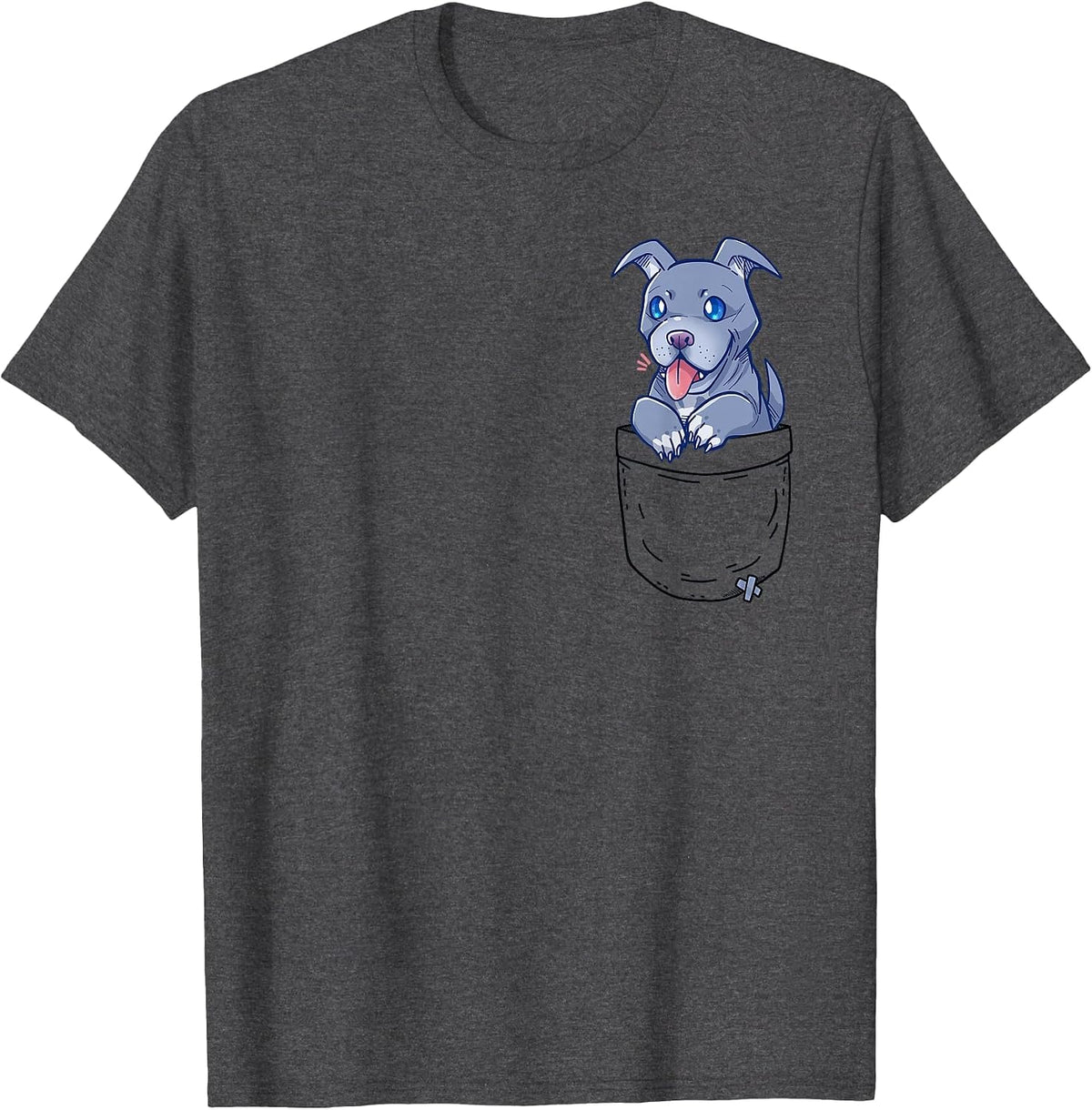 Pocket Cute Pitbull Pibble Puppy - T-Shirt - Dark Heather Grey
