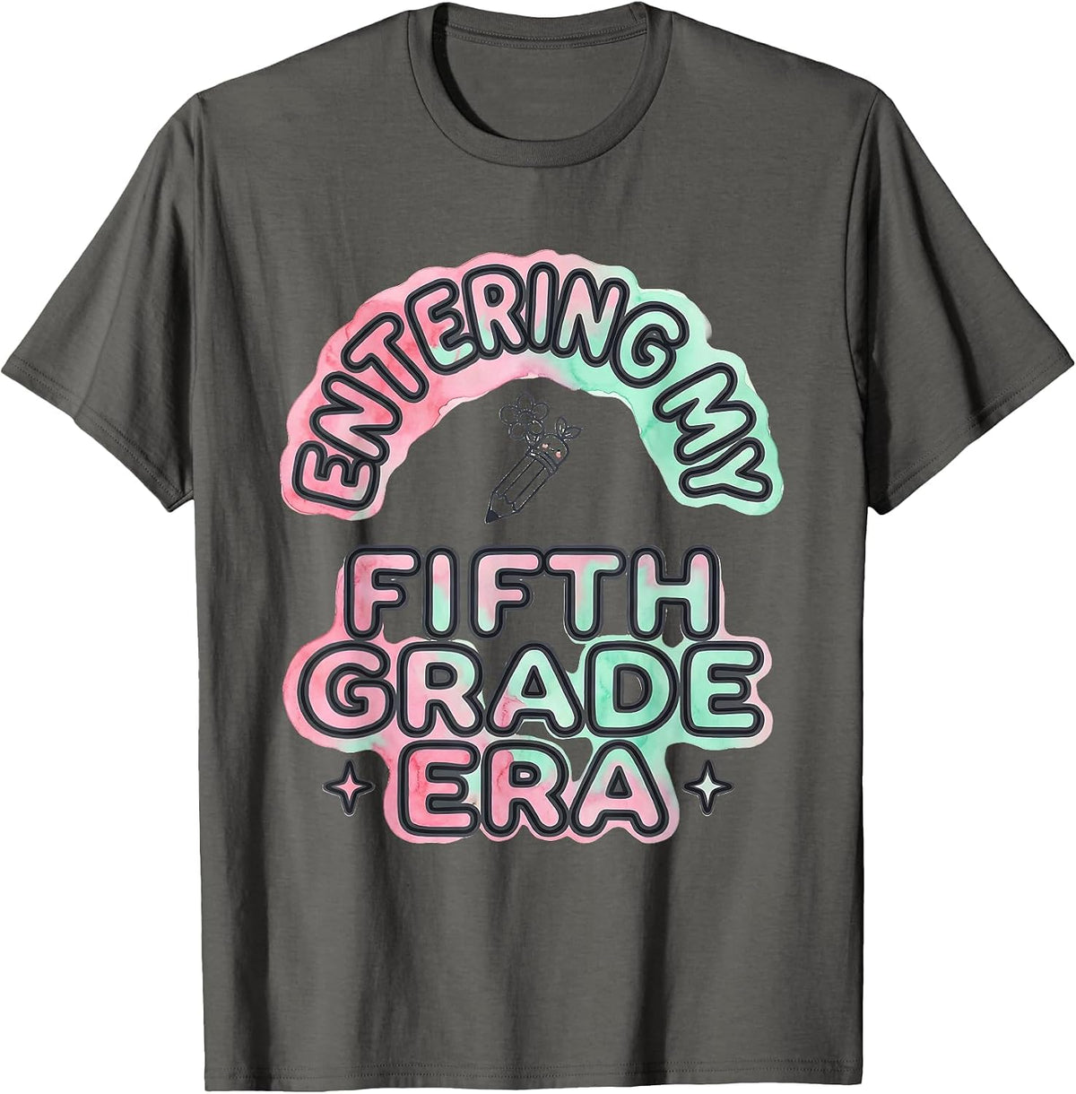 Entering My Fifth Grade Era Kawaii Doodle Back to School T-Shirt - Asphalt Grey