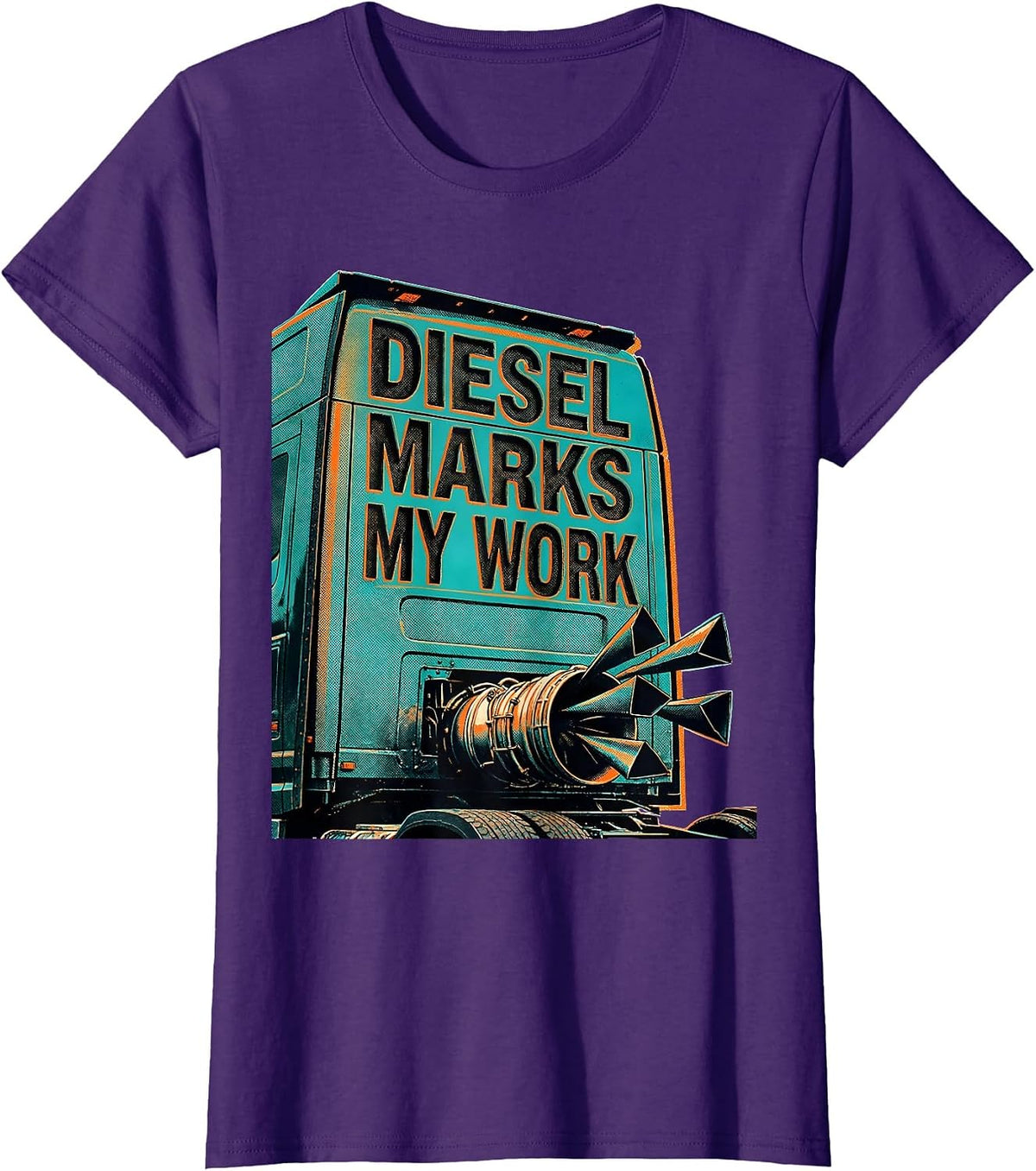 Women's Diesel Marks My Work Risograph Diesel Mechanic Trucker Humor T-Shirt - Purple