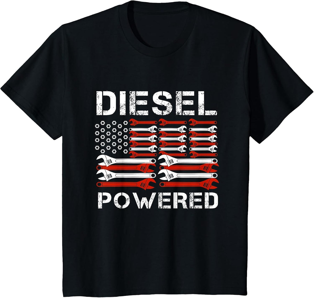 American Flag Wrench Diesel Powered T-Shirt - Black