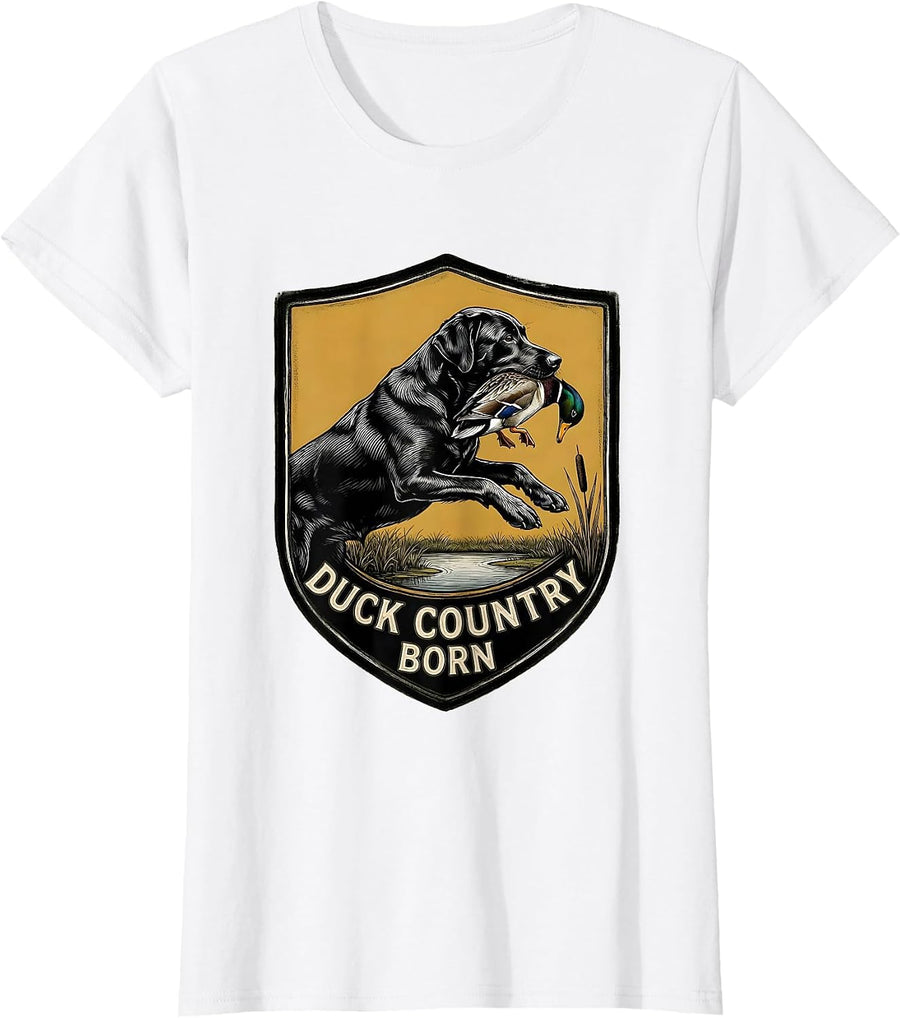 Women's Duck Country Born Scratchboard Labrador Waterfowl Hunting T-Shirt - White