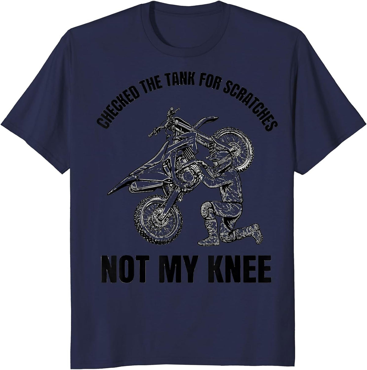 Men's Checked The Tank For Scratches, Not My Knee Biker T-Shirt - Navy Blue