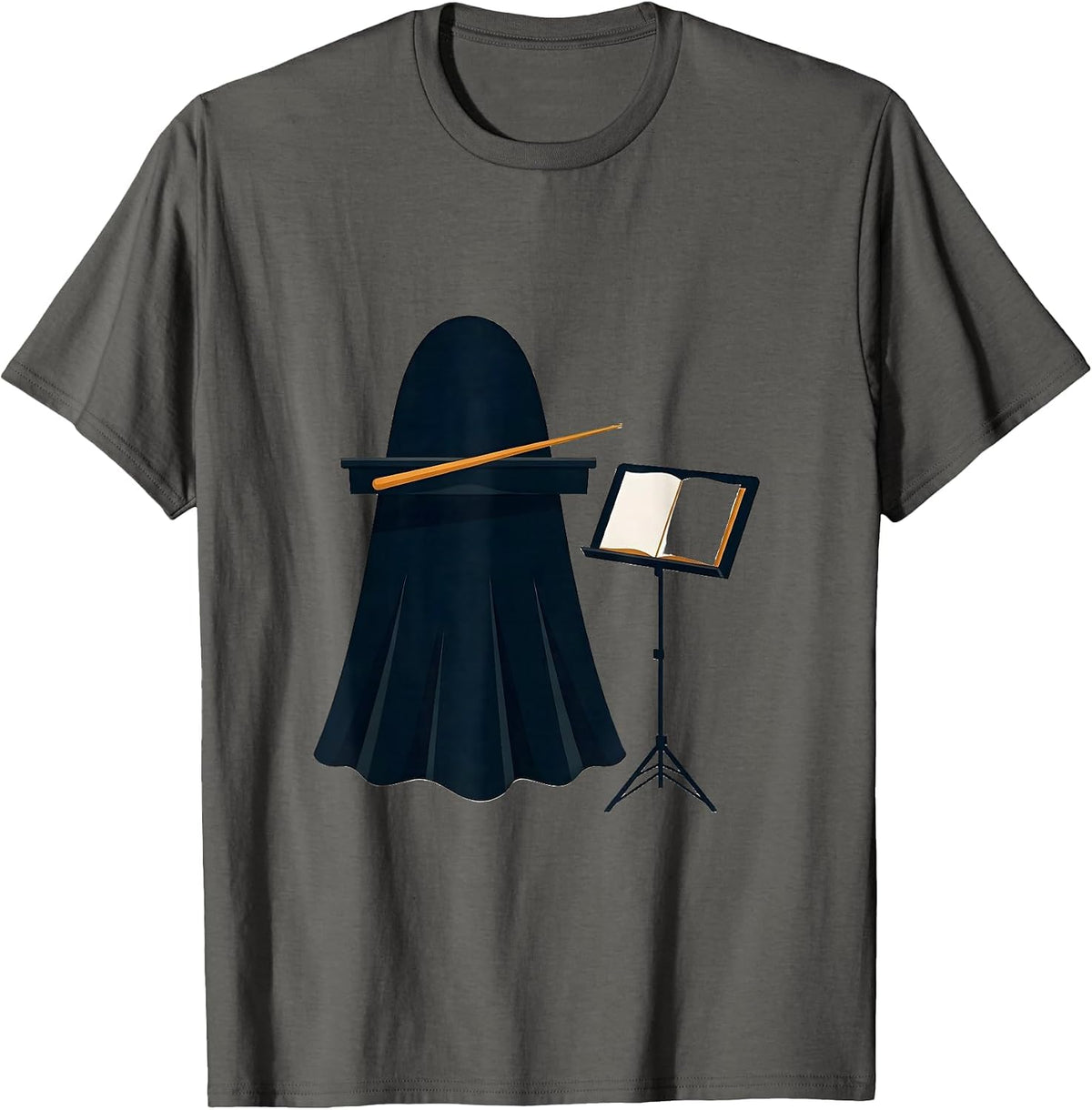 Men's Ghost Conductor Platform Editorial Halloween Music Teacher T-Shirt - Asphalt Grey