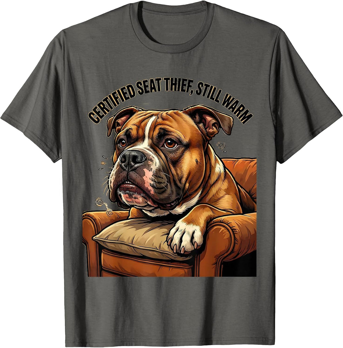 Certified Seat Thief, Still Warm Funny Pitbull Dog Lover T-Shirt - Asphalt Grey