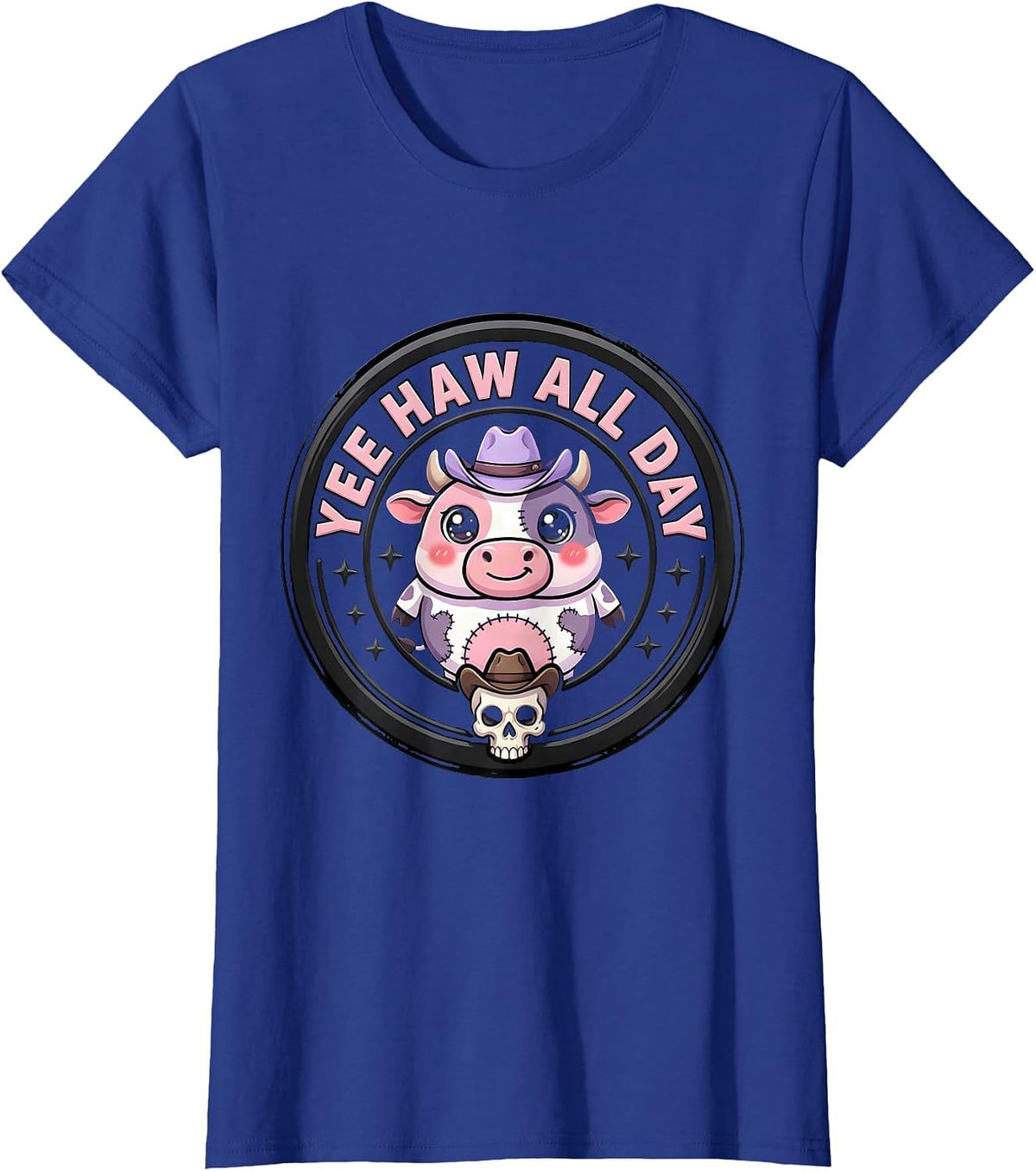 Women's Yee Haw All Day Cowgirl Graphic Design T-Shirt - Royal Blue