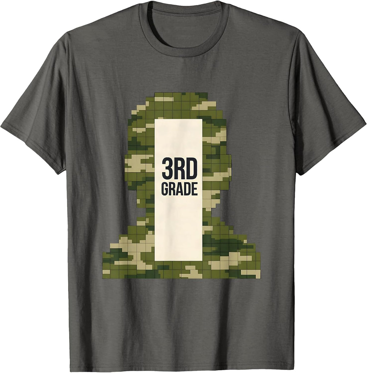 Men's 3rd Grade Pixel Art Camo Back To School Boys Teachers T-Shirt - Asphalt Grey