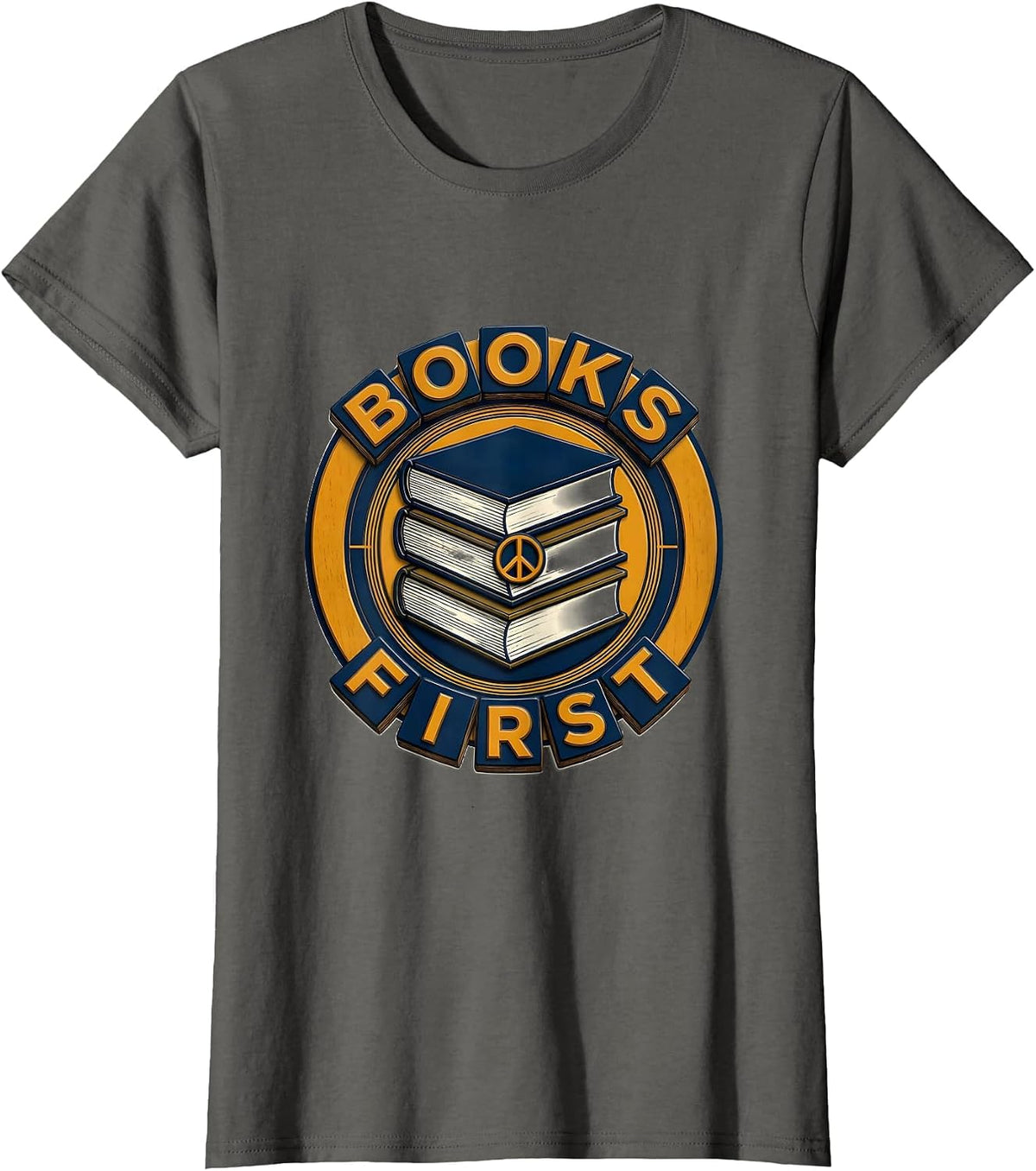 Women's Books First Funny Book Lover Librarian Teacher Gift T-Shirt - Asphalt Grey