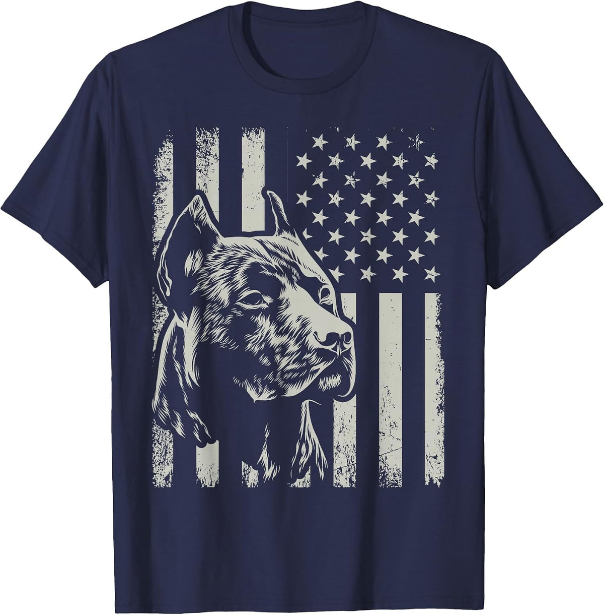 Proud Patriotic Pit Bull Owner Lover American Flag T-Shirt - Navy Blue