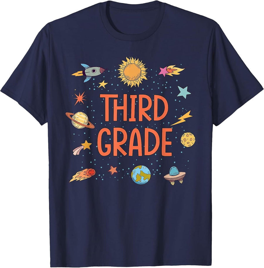Third Grade Rocket Blast Off Outer Space Teacher T-Shirt - Navy Blue