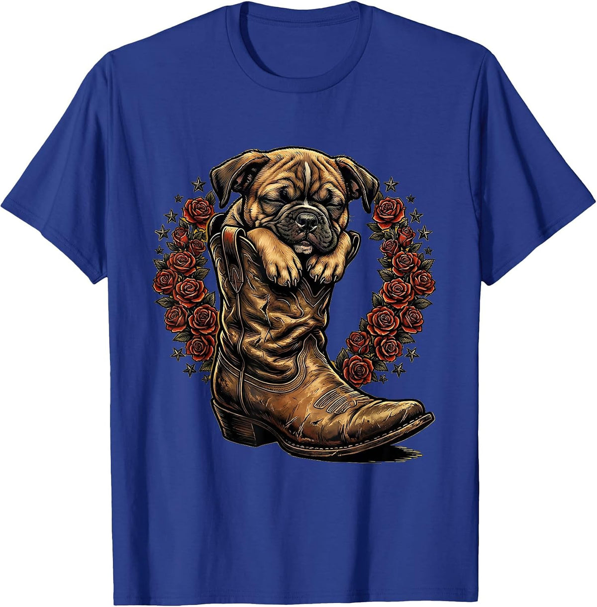 Men's Pitbull Puppy Sleeping in Oversized Boot T-Shirt - Royal Blue