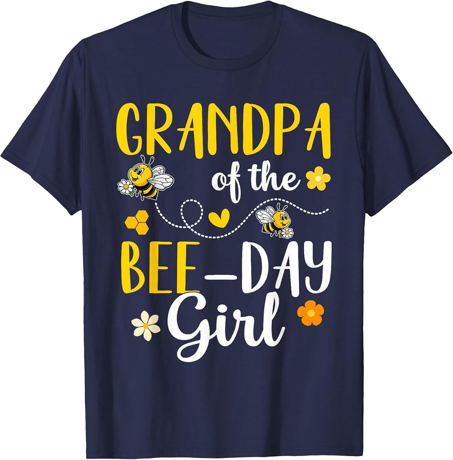 Grandpa of The Bee Day Girl Bee Birthday Party Themed T-Shirt - Navy Blue