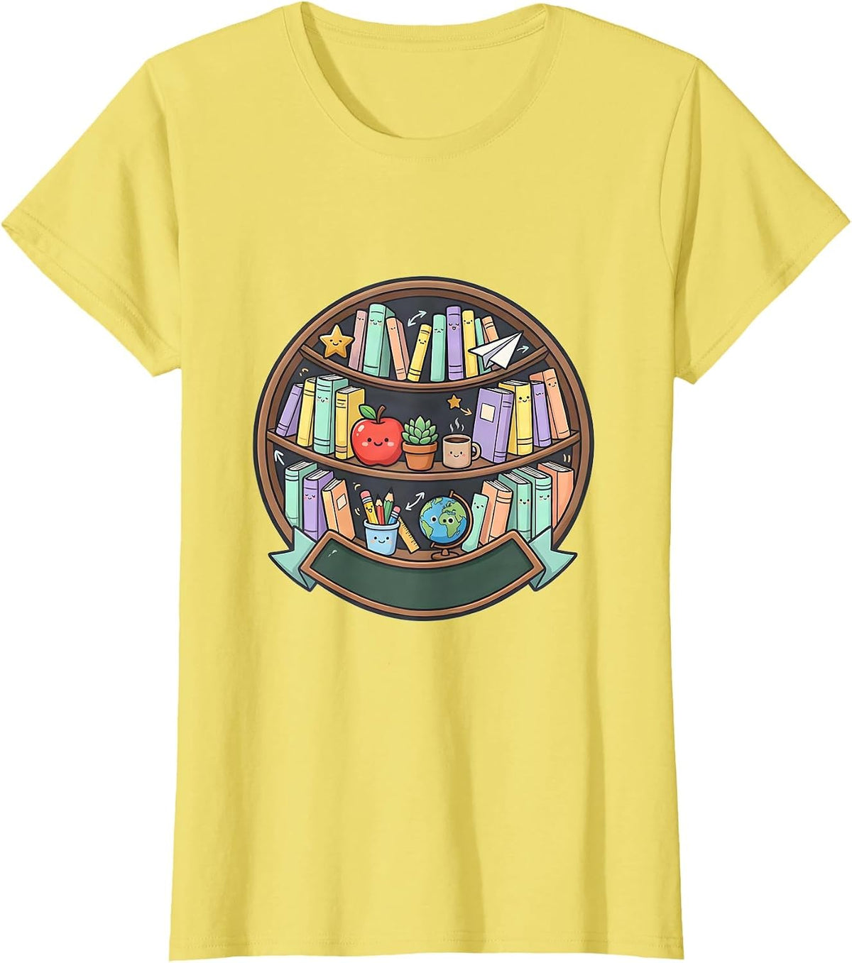 Teacher Bookshelf Floor to Ceiling Library Design T-Shirt - Lemon Yellow