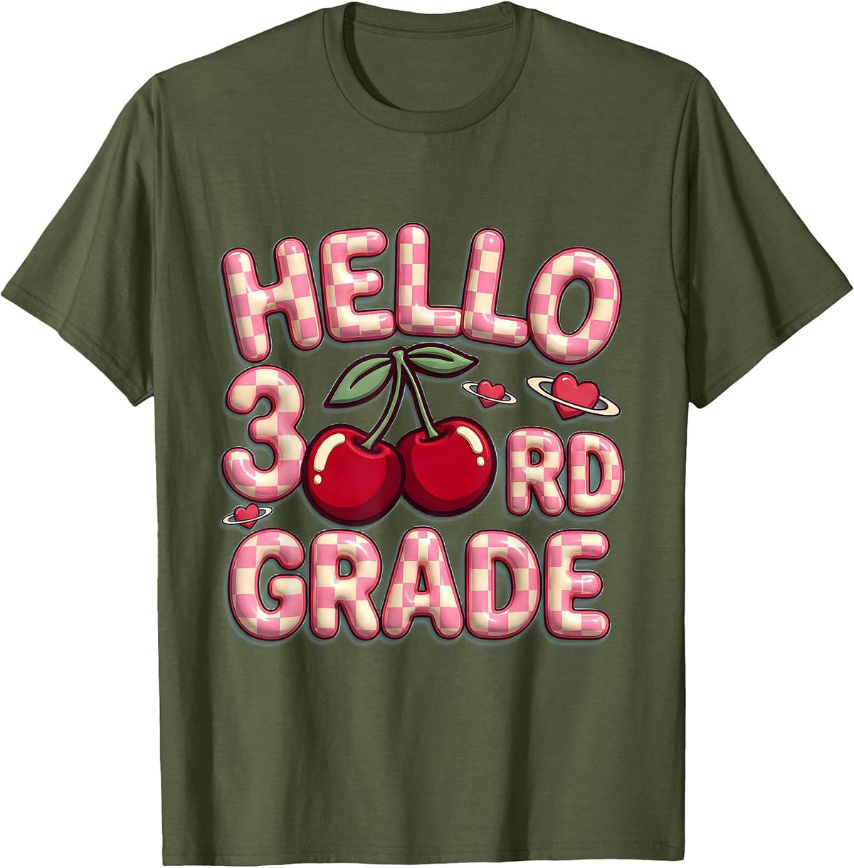 Men's Hello 3rd Grade Cute Leopard Teacher Back To School Girls T-Shirt - Olive Green