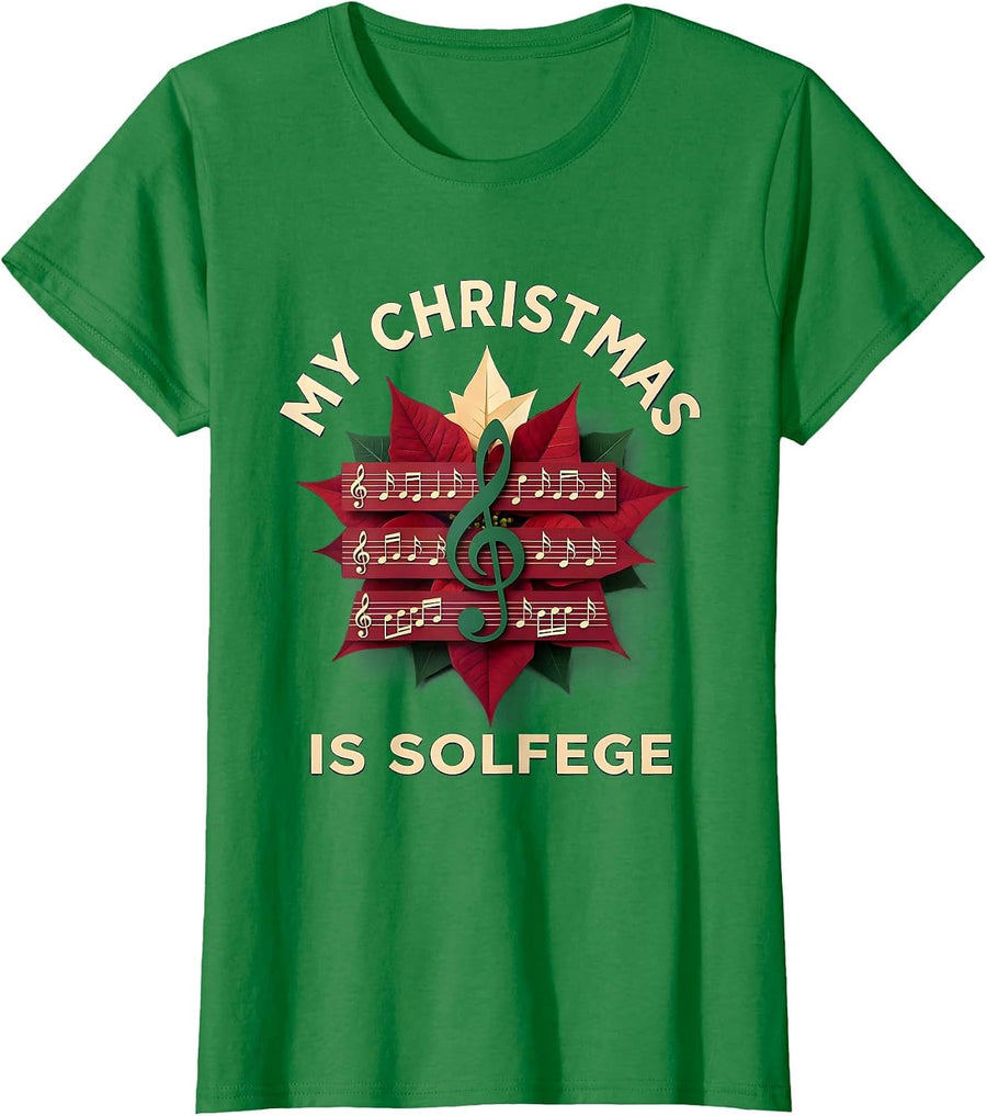 Women's My Christmas Is Solfege Festive Music Teacher Treble Clef T-Shirt - Kelly Green