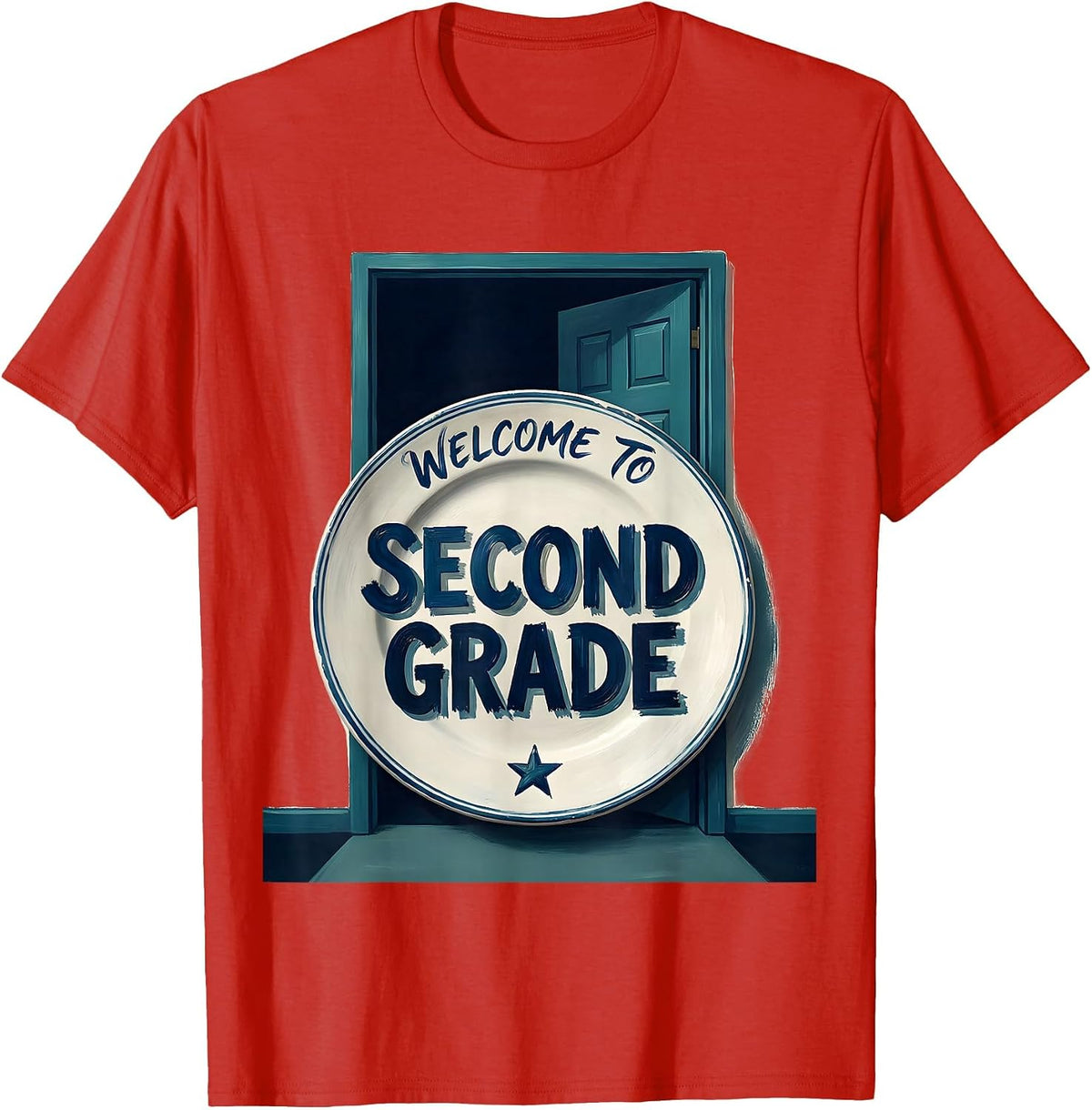 Men's Welcome to Second Grade Cheerful Back to School Pennant Flag T-Shirt - Red