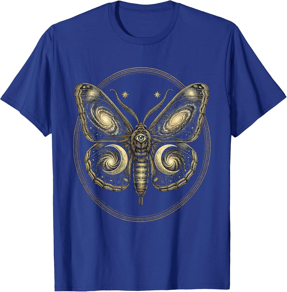 Men's Cosmic Moth Spiral Galaxy Wings Illustration T-Shirt - Royal Blue