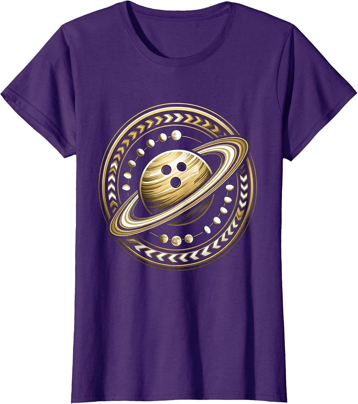 Women's Bowling Ball Tiny Planet Space Orbit Graphic T-Shirt - Purple