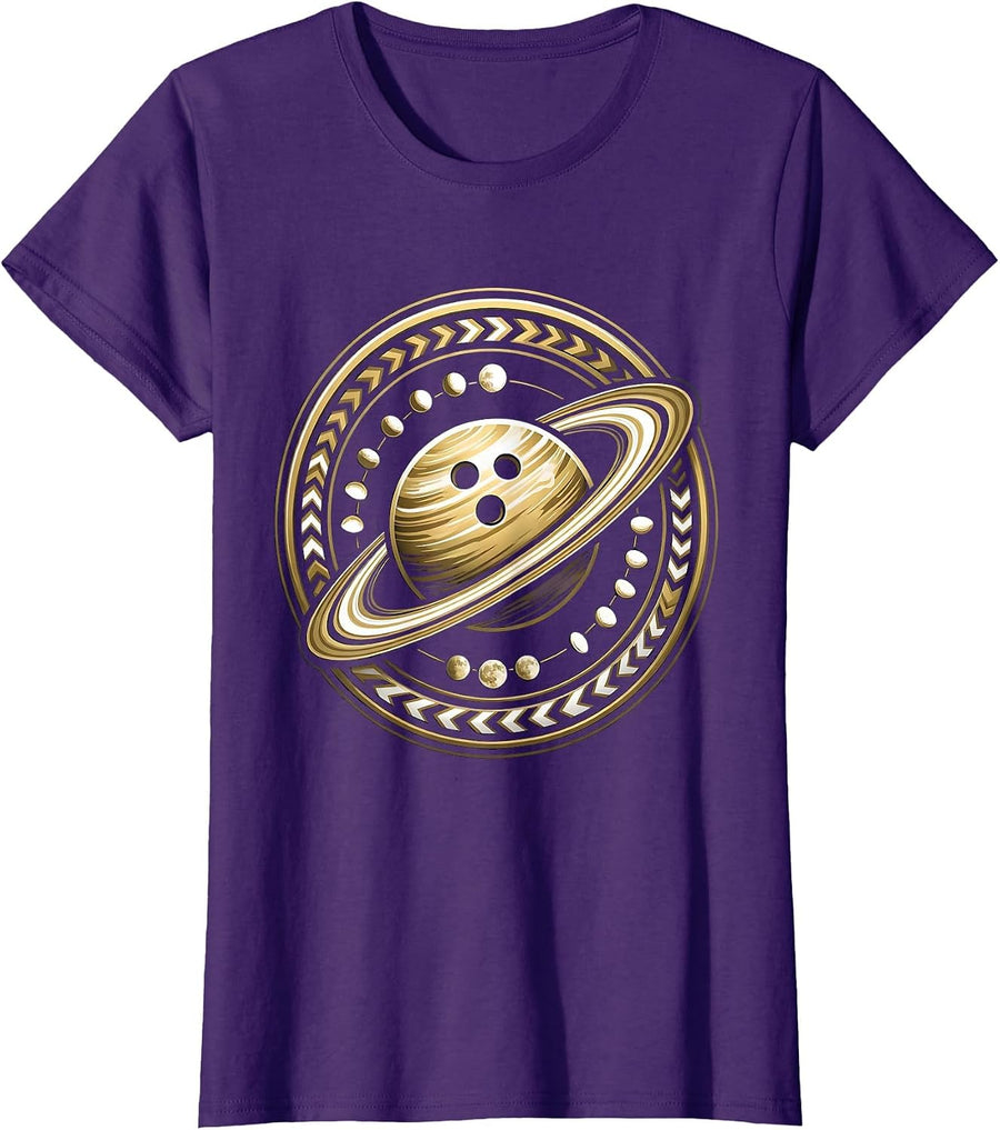 Women's Bowling Ball Tiny Planet Space Orbit Graphic T-Shirt - Purple