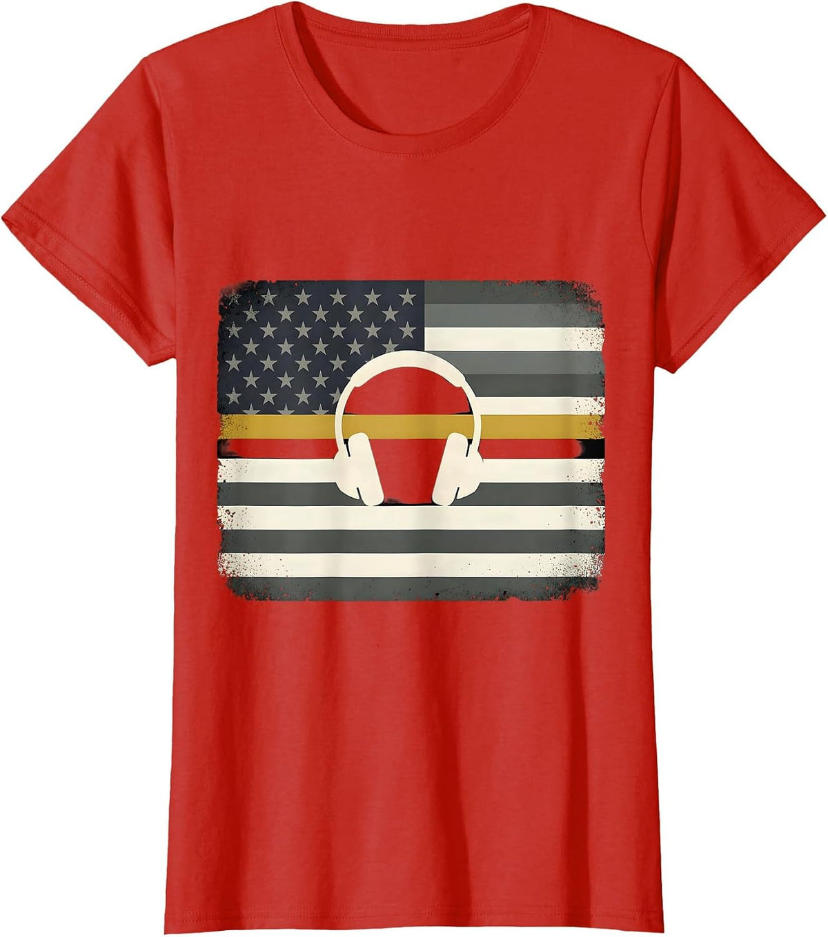 American Flag Thin Gold Line 911 Dispatcher Tribute T-Shirt - Red