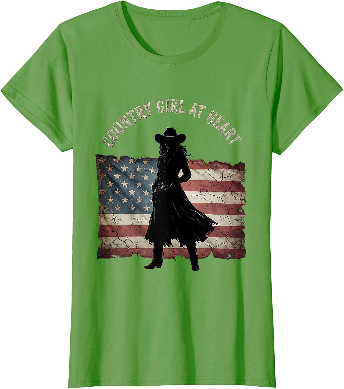 Women's Country Girl At Heart Cowgirl Design T-Shirt - Grass Green