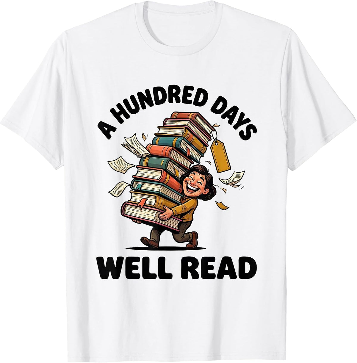 Men's A Hundred Days Well Read Cartoon Reading Teacher Librarian T-Shirt - White