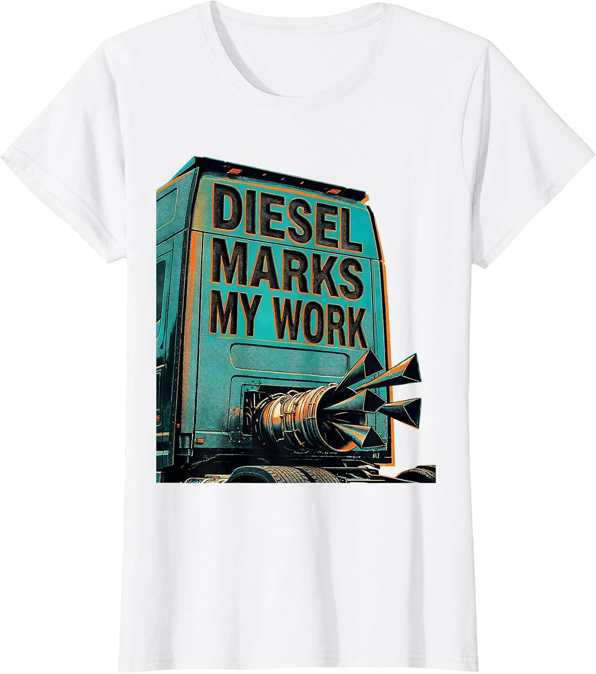 Women's Diesel Marks My Work Risograph Diesel Mechanic Trucker Humor T-Shirt - White