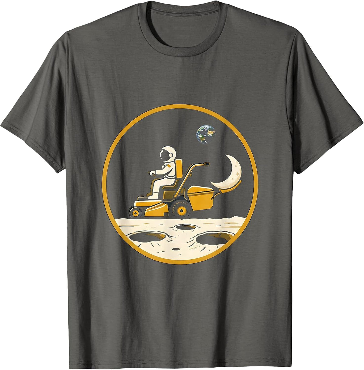 Men's Astronaut Riding a Lawnmower on the Moon T-Shirt - Asphalt Grey