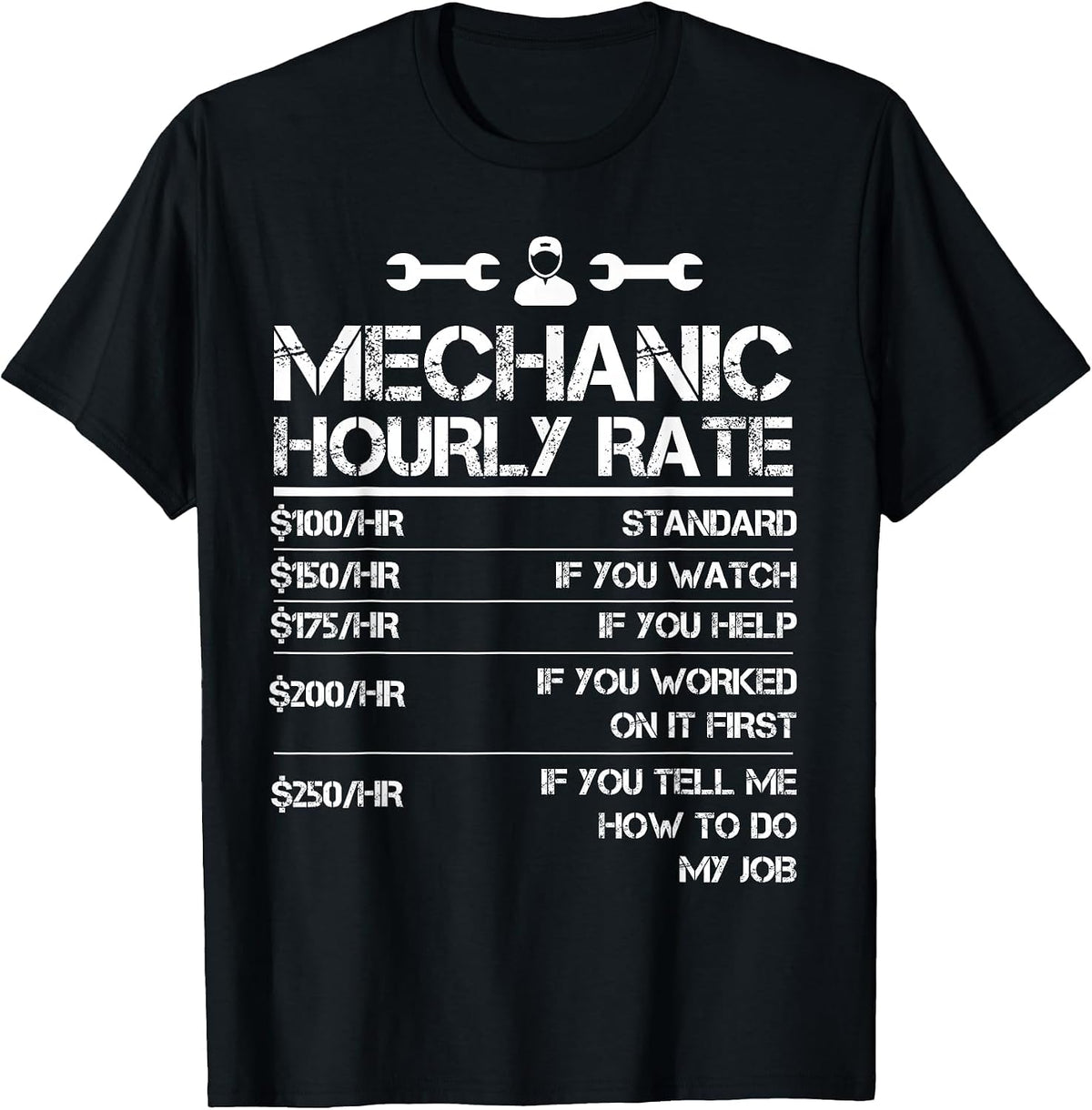 Mechanic Gifts Hourly Rate Funny Gift for Men Labor Rates T-Shirt - Black