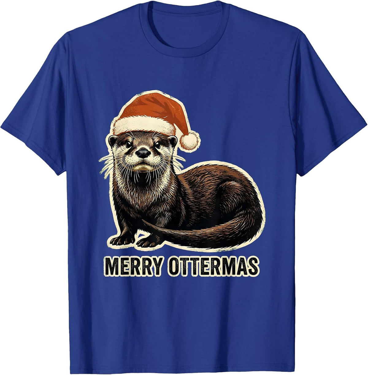 Merry Ottermas Rubber Stamp Funny Animal Christmas Otter T-Shirt - Royal Blue