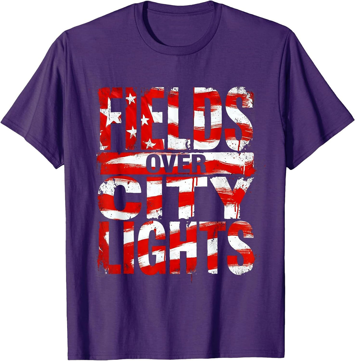 Fields Over City Lights Country Girl Design T-Shirt - Purple
