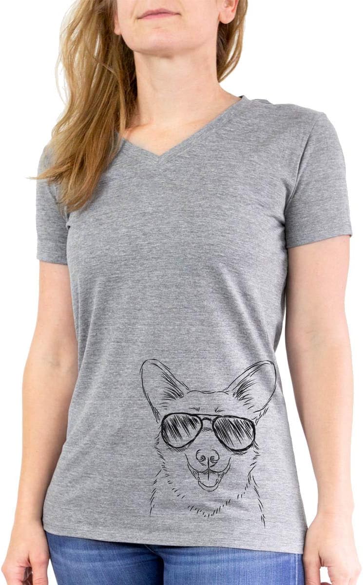 Ricco the Corgi Triblend T-Shirt - Grey Modern Fit V-neck