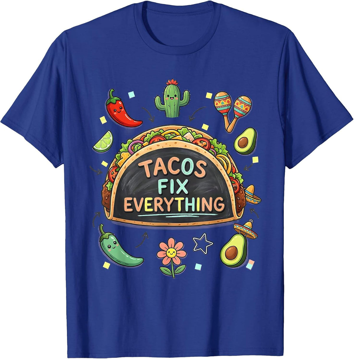 Men's Tacos Fix Everything Mexican Heritage Design T-Shirt - Royal Blue
