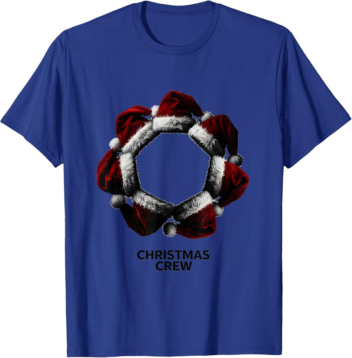 Christmas Crew Festive Family Matching Santa Hat Holiday T-Shirt - Royal Blue