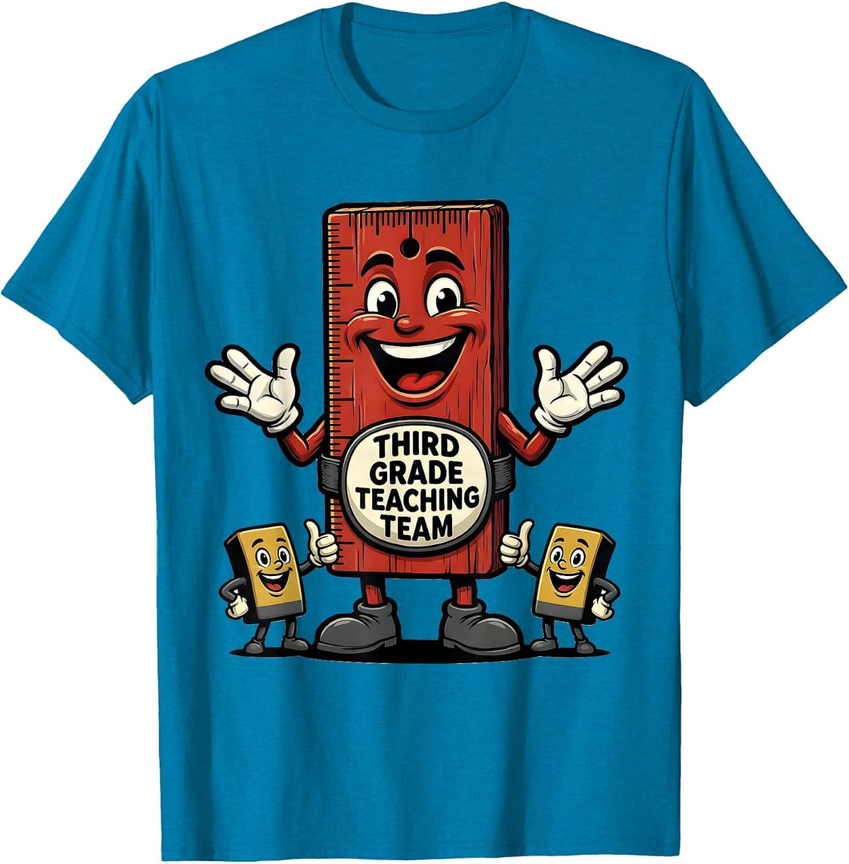 Third Grade Teaching Team Funny Teacher Appreciation Cartoon T-Shirt - Sapphire Blue