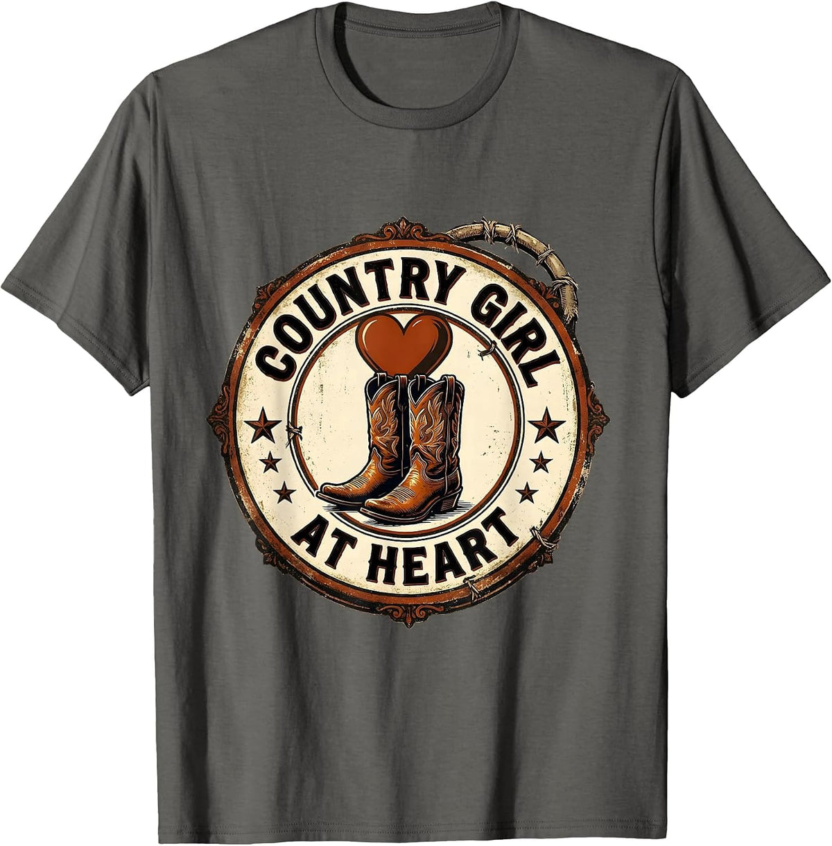 Country Girl At Heart 90s Style Design T-Shirt - Asphalt Grey