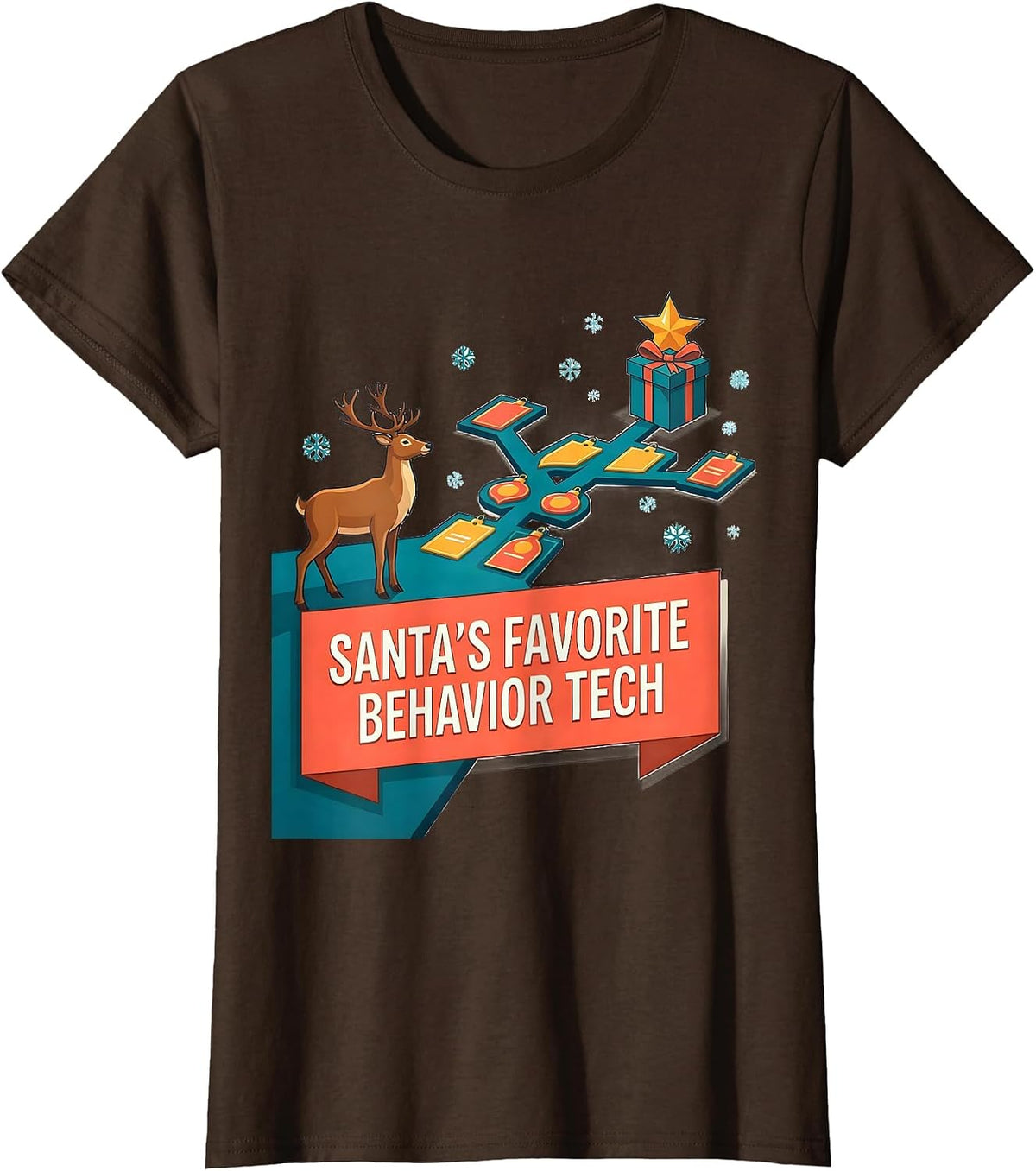 Women's Santa's Favorite Behavior Tech Groovy Occupational Therapy T-Shirt - Brown