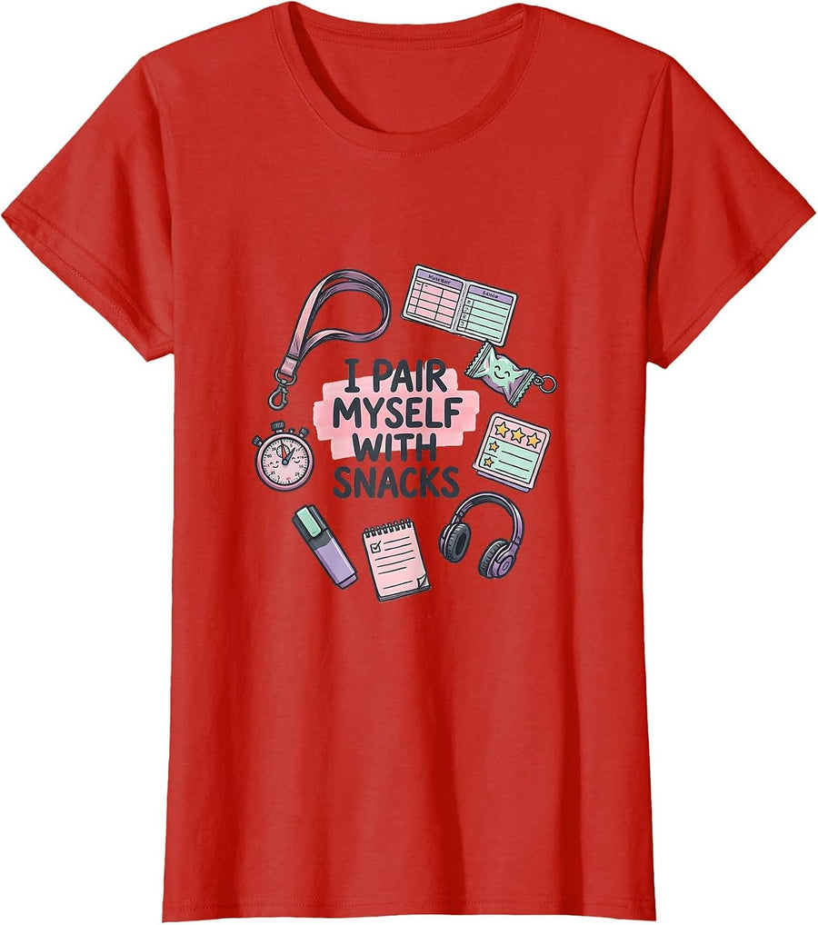 Women's I Pair Myself With Snacks Funny Special Education Teacher T-Shirt - Red