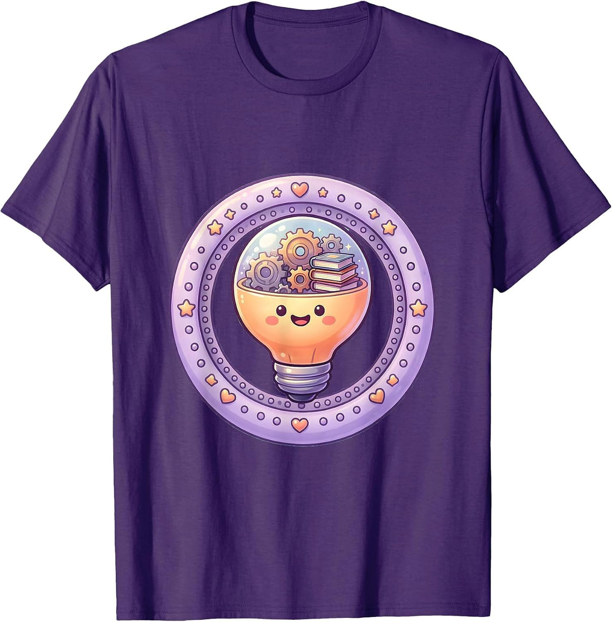 Men's Teacher Lightbulb Gears and Books Illustration T-Shirt - Purple