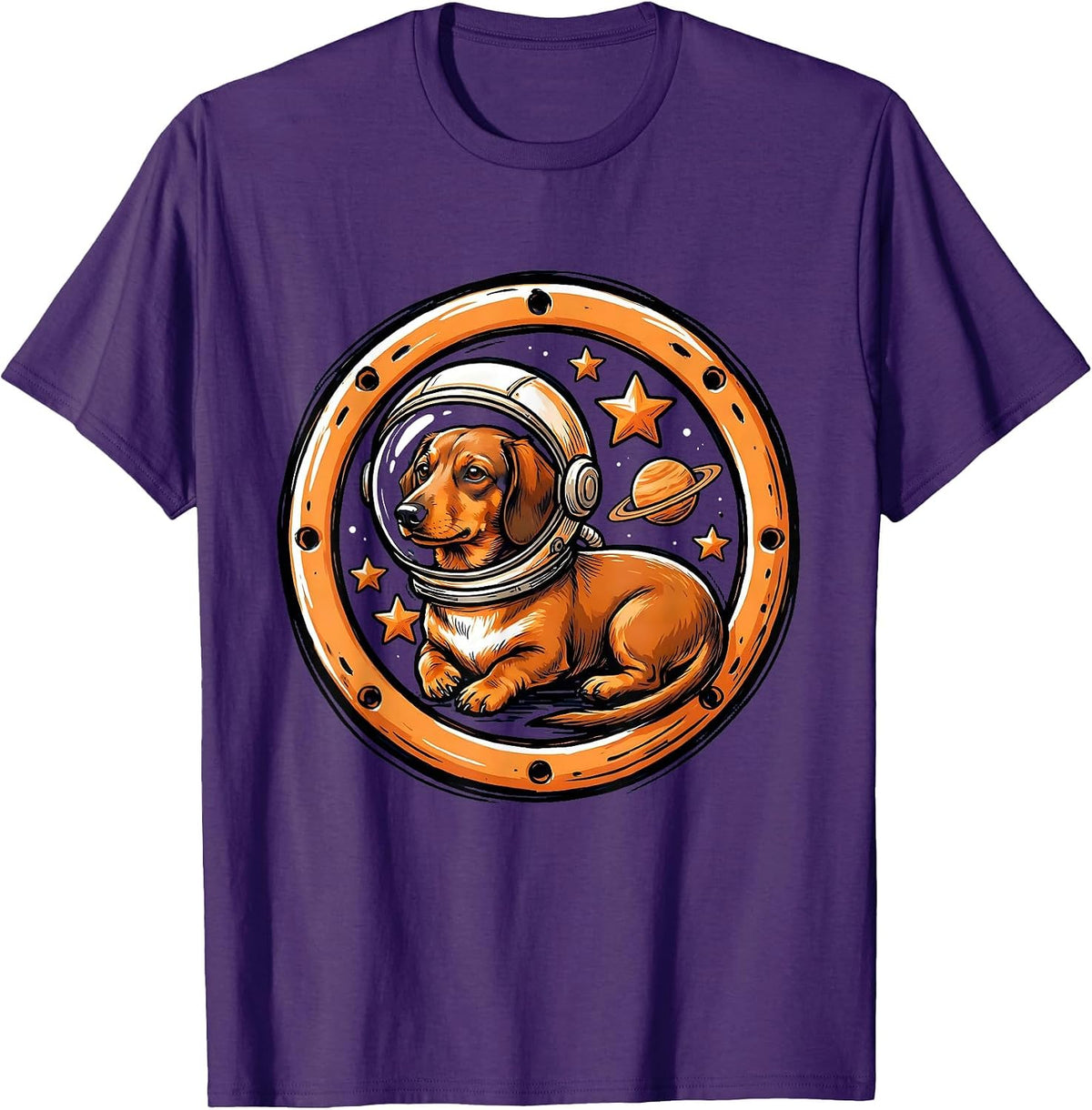 Dachshund Astronaut Space Explorer Graphic T-Shirt - Purple