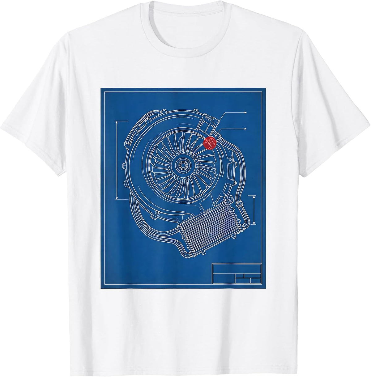 Men's Diesel Turbo Charger Technical Blueprint Trucker Mechanic T-Shirt - White
