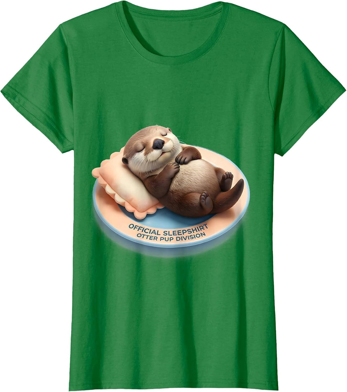 Women's Official Sleepshirt Otter Pup Division Cute Kawaii T-Shirt - Kelly Green