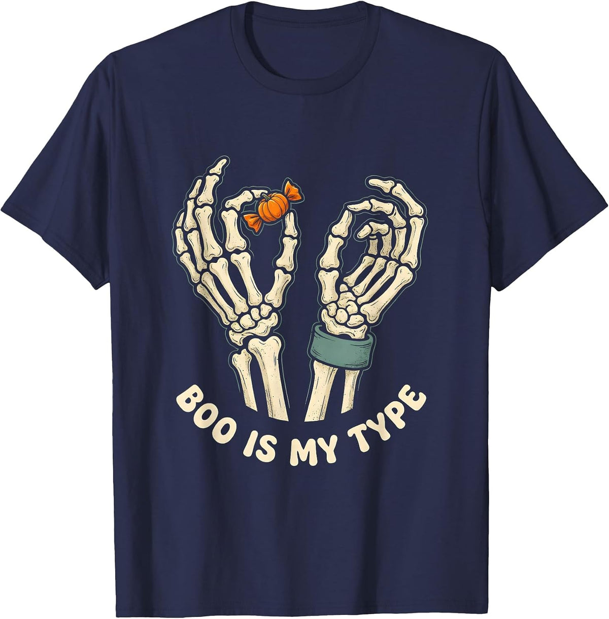 BOO IS MY TYPE Distressed Halloween Lover Dry Humor October T-Shirt - Navy Blue