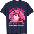in October We Wear Pink Breast Cancer Awareness Halloween T-Shirt - Navy Blue