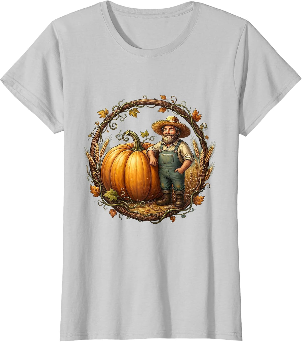 Proud Farmer Giant Pumpkin Harvest Illustration T-Shirt - Silver Grey