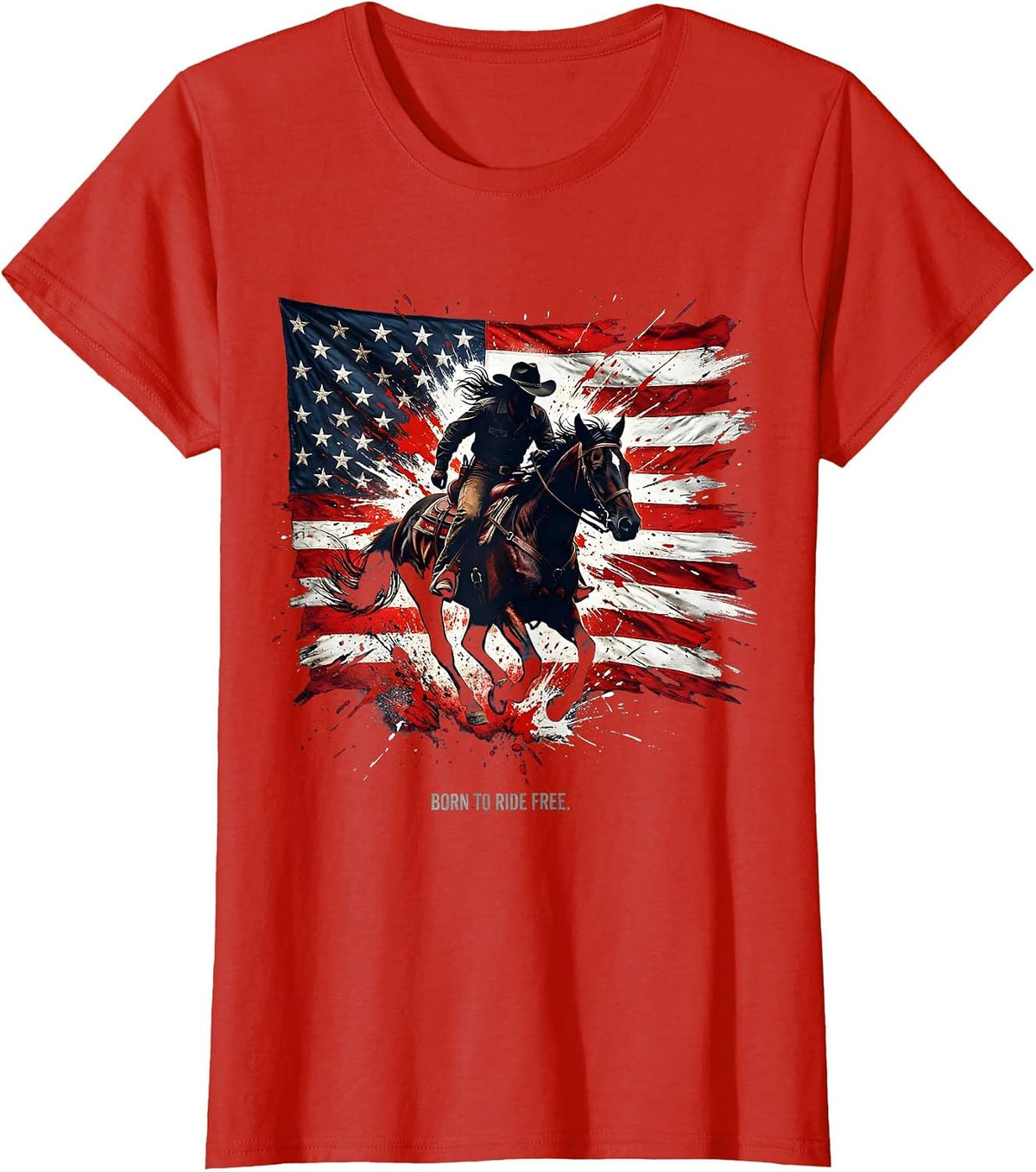 Women's Born to Ride Free White Cowgirl Design T-Shirt - Red