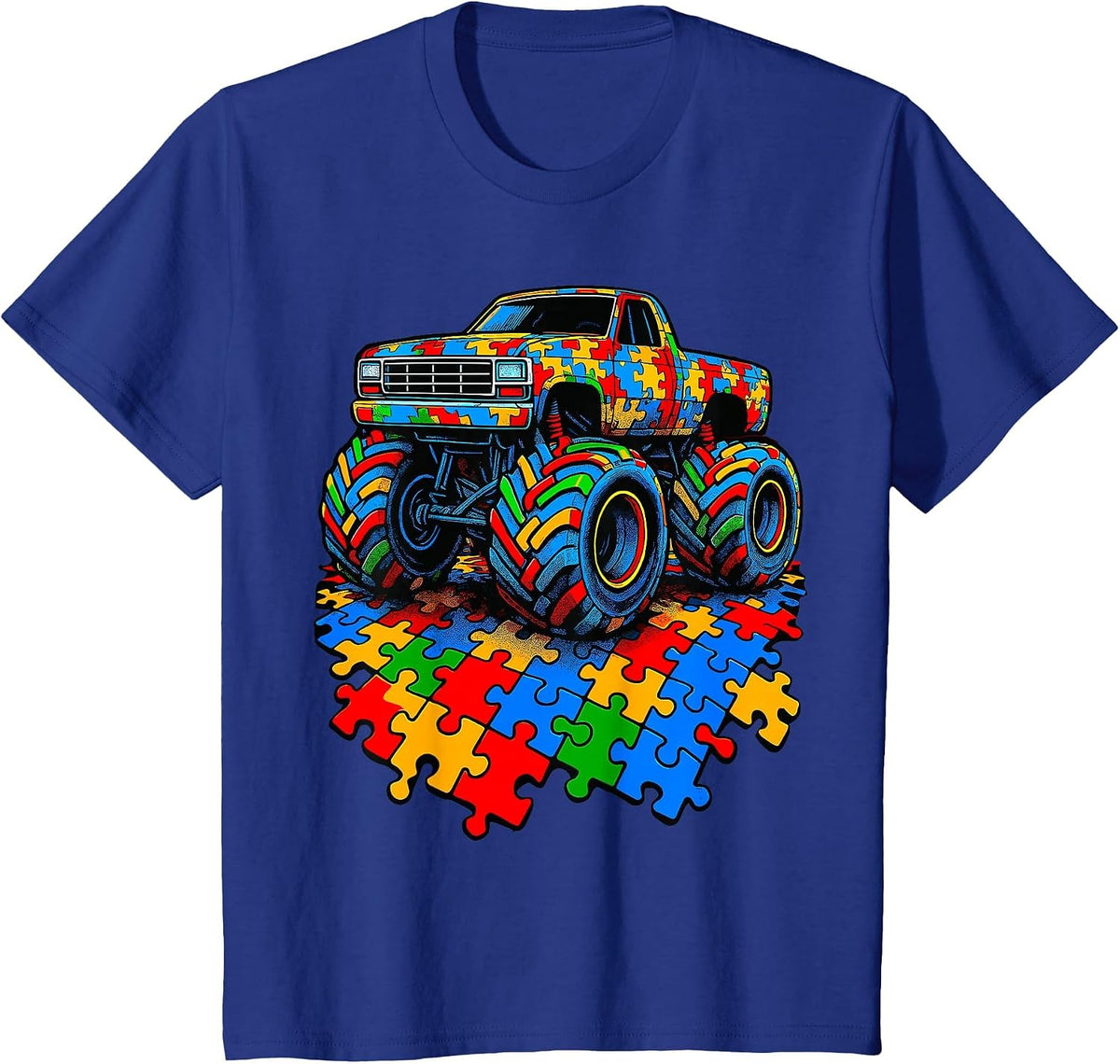 Autism Awareness Monster Truck Puzzle T-Shirt - Royal Blue