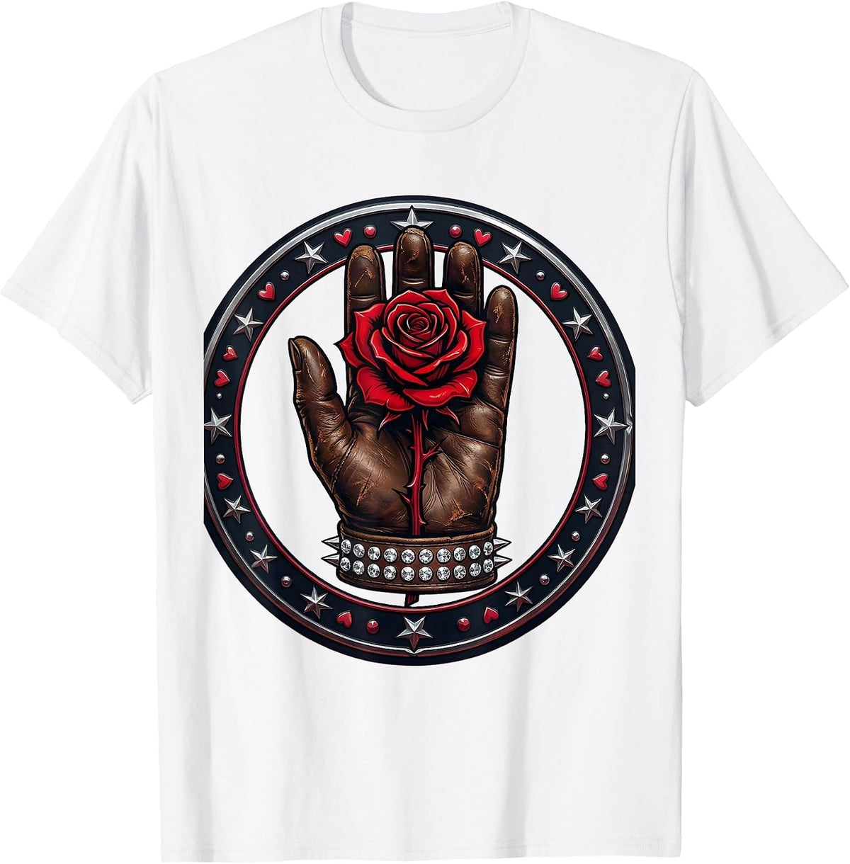 Men's Cowboy Glove Red Rose Western Illustration T-Shirt - White