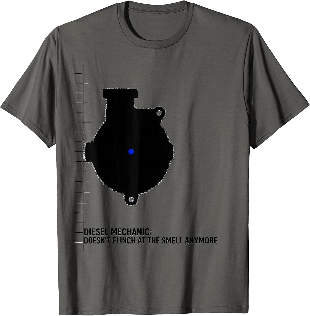 Diesel Mechanic: Doesn't Flinch At The Smell Anymore Funny T-Shirt - Asphalt Grey