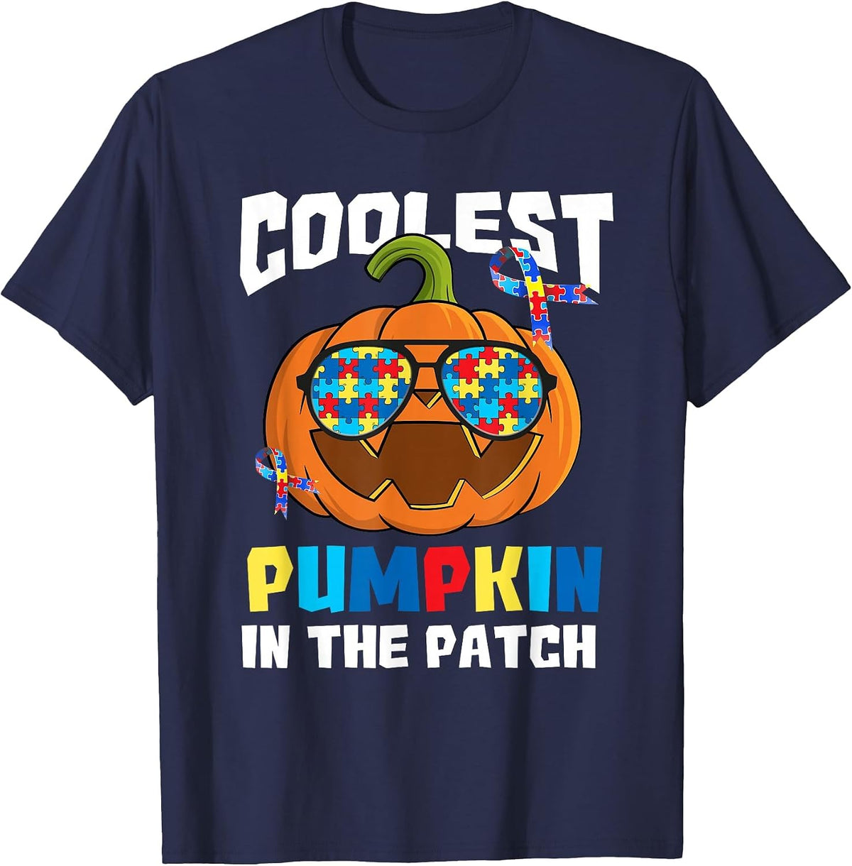 Coolest Pumpkin in The Patch Autism Awareness T-Shirt - Navy Blue