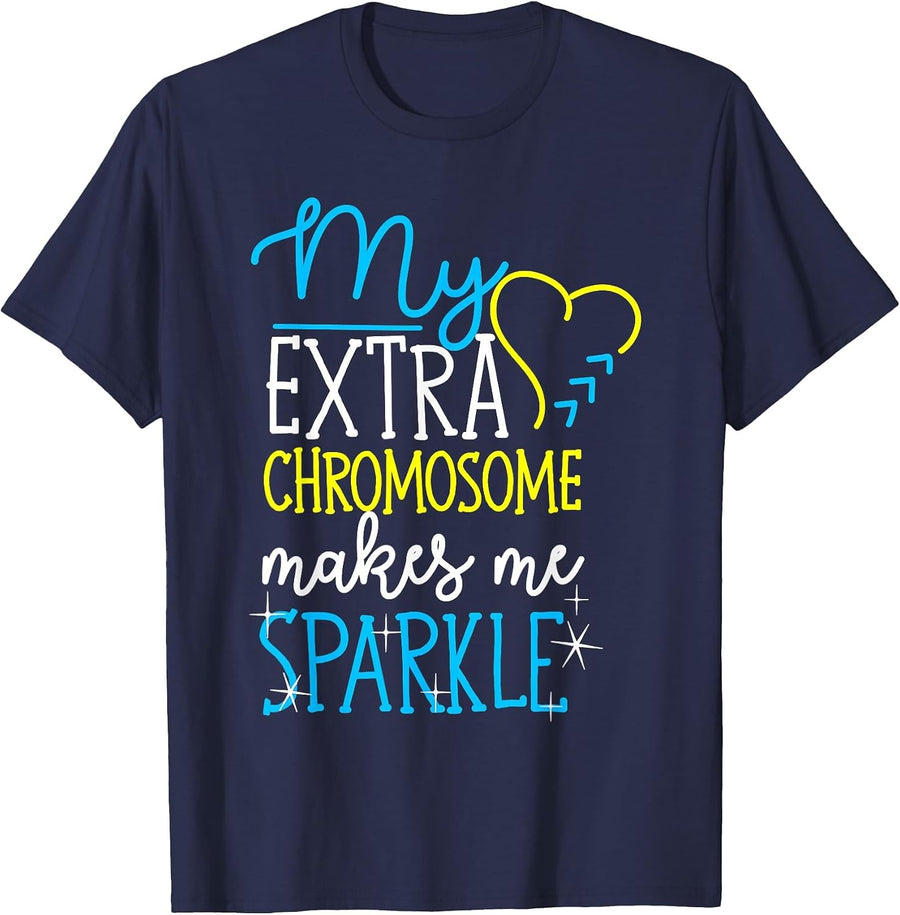 My Extra Chromosome Makes Me Sparkle Down Syndrome Awareness T-Shirt - Navy Blue